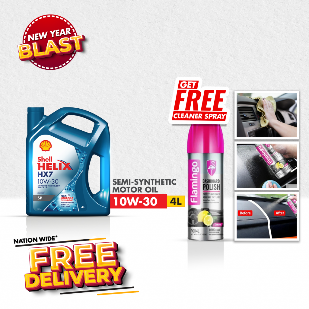 Shell Helix HX7 10W-30 4L with (Free Dashboard Cleaner Spray) and (Free